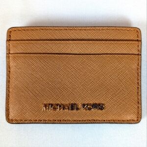 Michael Kors Tan Card Holder Jet Set Pepple Leather NWOT
